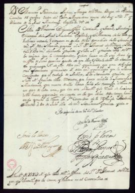 Orden del marqués de Villena del libramiento a favor de Manuel de Villegas y Piñateli de 2237 rea...