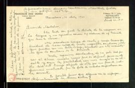 Carta de Francisco Díaz Gómez a Melchor Fernández Almagro en la que le dice que ha leído en la pr...