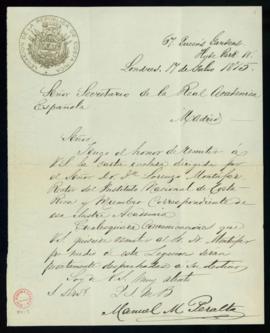 Carta de Manuel M. Peralta al secretario con la que le remite otra dirigida a Lorenzo Montúfar, r...