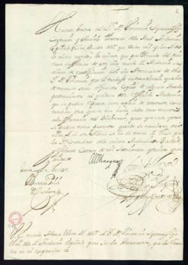 Orden del marqués de Villena del abono a Vincencio Squarzafigo de 1100 reales de vellón para gast...