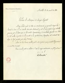 Minuta de la carta del director al marqués de Campo Sagrado en la que le agradece, en nombre de l...
