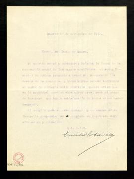 Carta de Emilio Cotarelo al duque de Maura para preguntarle si desea que le proponga para el carg...