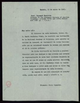 Copia de la carta de Julio Casares a Hayward Keniston sobre su designación por el director para q...