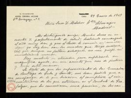 Carta del vicealmirante Ángel Cervera a Melchor Fernández Almagro en la que le pide que le ayude ...