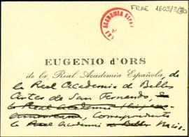 Tarjeta de Eugenio d'Ors con sus honores