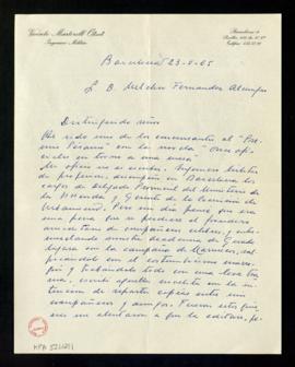 Carta de Vicente Martorell Otzet a Melchor Fernández Almagro en la que le pide su sincera opinión...