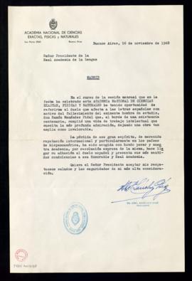Carta de Abel Sánchez Diaz, presidente de la Academia Nacional de Ciencias Exactas, Físicas y Nat...