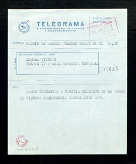 Telegrama de Samuel Gili Gaya a [Alonso] Zamora Vicente con el ruego de que transmita su condolen...