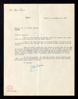 Carta de José María Pemán a Rafael Lapesa en la que le dice que le vendría bien que la sesión del...