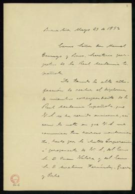 Carta de Calixto Oyuela a Manuel Tamayo y Baus en la que acusa recibo de su diploma de miembro co...
