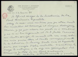 Carta de José Balcázar Sabariegos al oficial mayor de la secretaría en la que le comunica que no ...