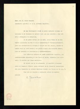 Carta de Esteban Terradas a Julio Casares a la que adjunta el borrador de su discurso de entrada ...