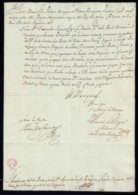 Orden del marqués de Villena a Vincencio Squarzafigo, tesorero, del libramiento de 209 reales y 2...
