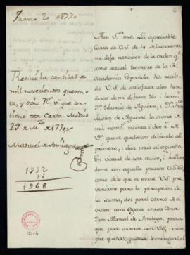 Carta del marqués de Montehermoso al marqués de la Regalía en la que le comunica que manda a su a...