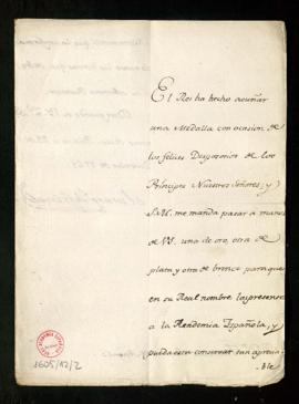 Carta del marqués de Grimaldi a Francisco Antonio de Angulo en la que anuncia el envío, de orden ...