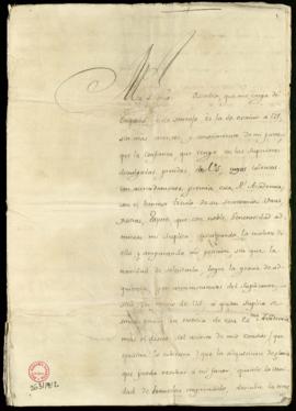 Carta de Juan José Navarro a Lope Hurtado de Mendoza con la que remite un memorial en el que resu...