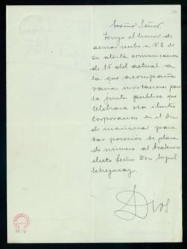 Carta de Sant[iago] Alba, ministro de la Gobernación, al director [Antonio Maura] de acuse de rec...