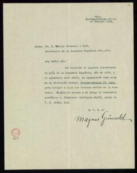 Carta de Magnus Grönvold a Emilio Cotarelo de acuse de recibo del Anuario de 1932