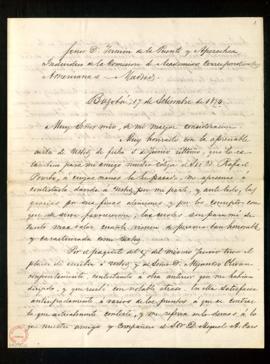 Carta de José Caicedo Rojas a Fermín de la Puente Apezechea en la que se refiere al pedido y colo...