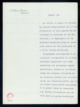 Carta de J[uan] Navarro Reverter al secretario [Mariano Catalina] en la que acusa de recibo de su...