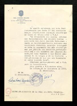 Oficio de Sebastián Martínez-Risco y Francisco Vales, presidente y secretario de la Real Academia...