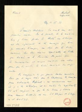 Carta de Claudio de la Torre a Melchor Fernández Almagro en la que le dice que Elorza le dijo que...