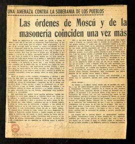 Recorte del Diario Vasco con el artículo Una amenaza sobre la soberanía de los pueblos. Las órden...