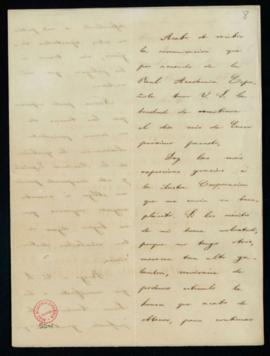 Carta de Adolfo Llanos Alcaraz en la que acusa recibo de su nombramiento como académico correspon...