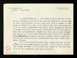 Carta de  Florencio Porpeta Clérigo a Melchor Fernández Almagro en la que le da noticias sobre Jo...
