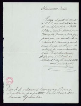 Carta de Luis Valdés al secretario, Manuel Tamayo y Baus, con la que remite un retrato al óleo de...