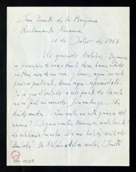 Carta de Jorge Guillén a Melchor Fernández Almagro en la que le dice que están ya en San Vicente ...