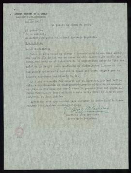 Carta de Porfirio Díaz Machicao a Julio Casares en la que le informa de que Fernando Ortiz Sanz h...