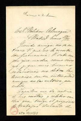 Carta de José de Carvajal a Melchor Almagro en la que le dice que le parece muy bien que siga tra...