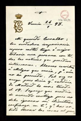 Carta de Carlos de Borbón al marqués de Cerralbo en la que le dice que espera con impaciencia una...