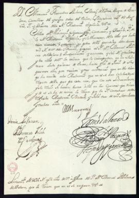 Orden del marqués de Villena de libramiento a favor de Manuel Pellicer de Velasco de 496 reales y...