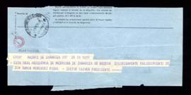 Telegrama de Oliver, presidente de la Real Academia de Medicina de Zaragoza, a la Real Academia E...