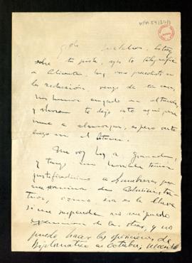 Carta de Edgar Neville a Melchor Fernández Almagro en la que le dice que marcha para Granada y qu...