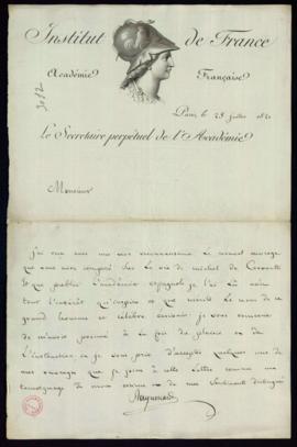 Carta de François Raynouard, secretario perpetuo de la Academia Francesa, en la que agradece el e...