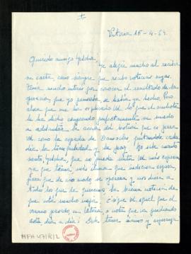 Carta de Rosa Mary a Melchor Fernández Almagro en la que le agradece las noticias sobre sus ojos ...