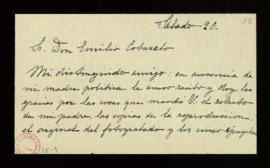 Carta de Carmen R. de Villa-Urrutia a Emilio Cotarelo en la que acusa recibo de los retratos, el ...