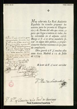 Carta de Manuel de Lardizábal [y Uribe] al rector y el claustro de la Universidad de Santiago [de...