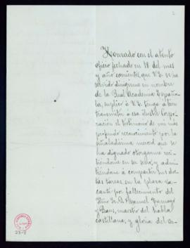 Carta de Emilio Ferrari al secretario interino, Mariano Catalina, en la que agradece a la Academi...