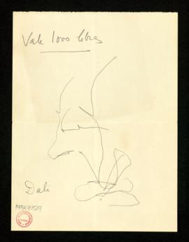 Dibujo de Salvador Dalí con el rótulo Vale 1000 libras