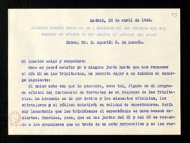 Copia de la carta enviada a Agustín G. de Amezúa con el encargo de recordar a los académicos, en ...