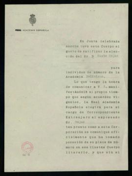 Copia sin firma del oficio del secretario a Víctor Muñoz Reyes, secretario de la Academia Bolivia...
