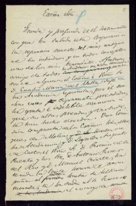 Minuta de la carta de pésame del secretario [Manuel Bretón de los Herreros] a Lucía Antón, por el...