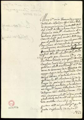 Carta de Fernando de Velasco a Francisco Antonio de Angulo en la que se excusa del encargo de la ...