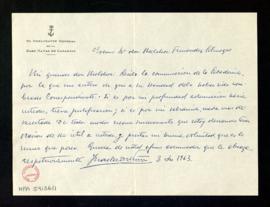 Carta de Indalecio Núñez, comandante general de la base naval de Canarias, a Melchor Fernández Al...
