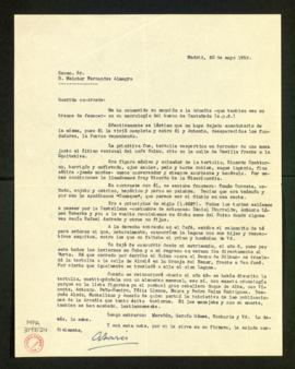 Carta de Azorín a Melchor Fernández Almagro en la que le dice que le ha conmovido su mención a la...