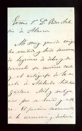 Carta de Emilio Arrieta a Pedro Antonio de Alarcón en la que agradece el préstamo del manuscrito ...